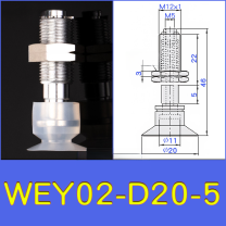 WEY02-d20-5 lightweight vacuum cup or spring-loaded assembly with technical drawing