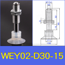 WEY02-d30-15 lightweight vacuum cup or spring-loaded assembly with technical drawing