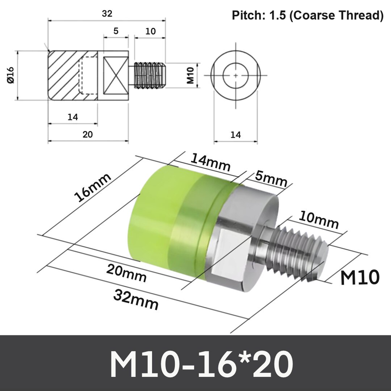 M10-16*20 304 stainless steel polyurethane buffer bolt