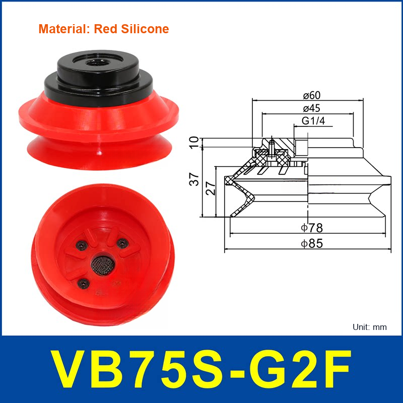 VB75S-G2F Red Complete Set vacuum suction cup and technical dimensions