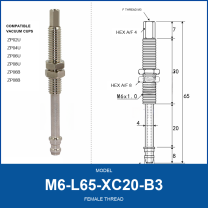 M6-L65-XC20-B3 Female Thread M6 vacuum cup holder with dimensional drawing