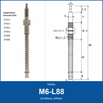 M6-L88 External Spring M6 vacuum cup holder with dimensional drawing