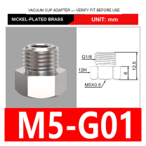 M5-G01 nickel-plated brass vacuum cup threaded fitting, M5 mount thread, body code G01, with technical dimensions