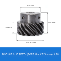 Module 2 / 15T / Bore 19 mm helical gear technical drawing
