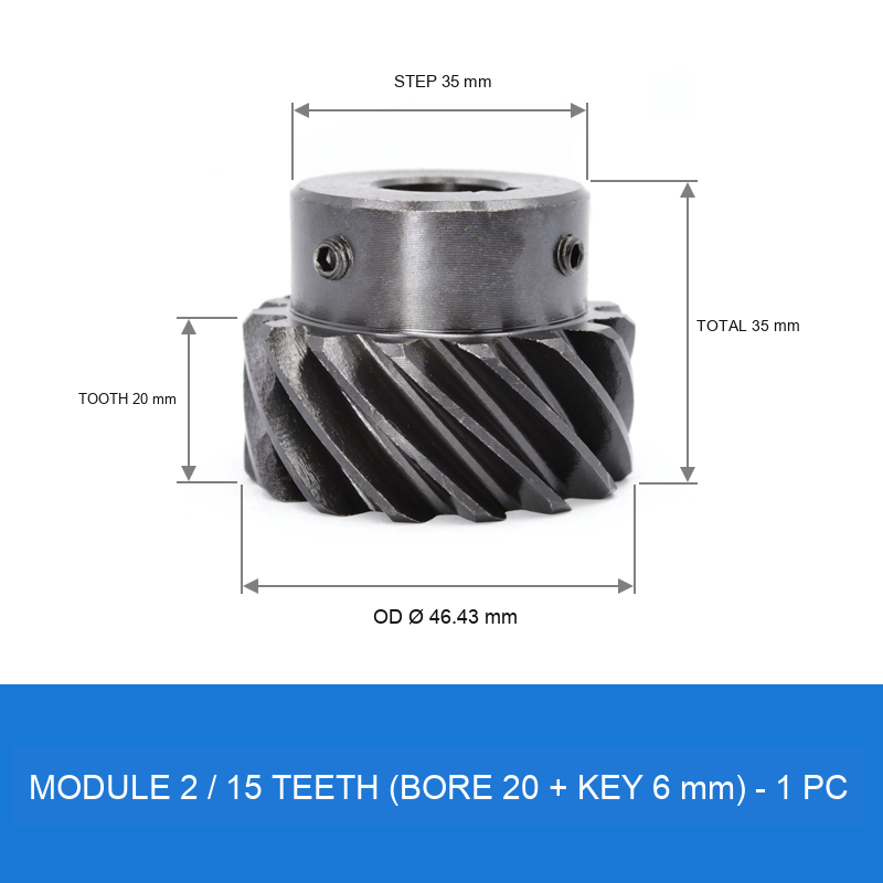 Module 2 / 15T / Bore 20 mm helical gear technical drawing