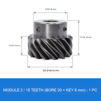 Module 2 / 15T / Bore 20 mm helical gear technical drawing