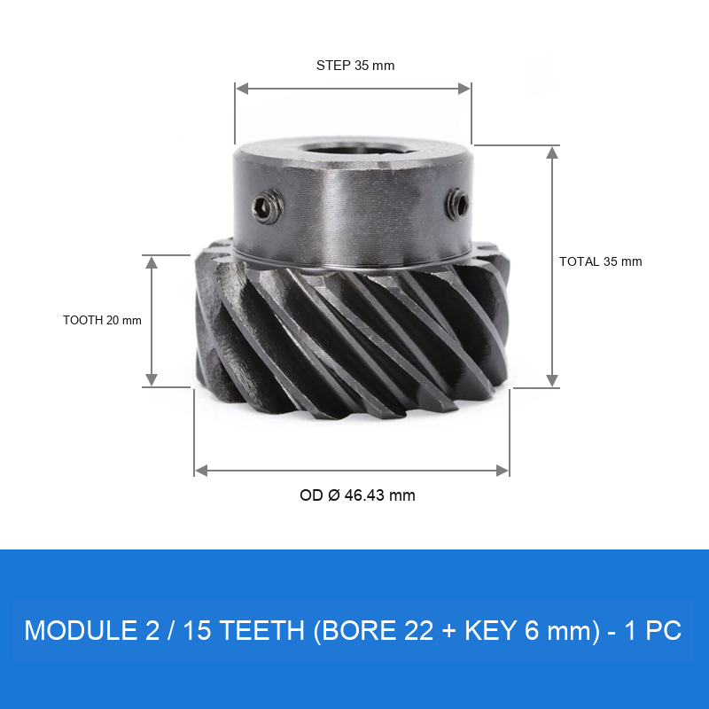 Module 2 / 15T / Bore 22 mm helical gear technical drawing