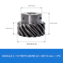 Module 2 / 15T / Bore 22 mm helical gear technical drawing
