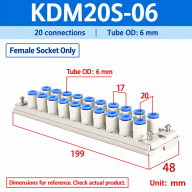 Conectores neumáticos de múltiples tubos KDM10 KDM20, 4-8 mm