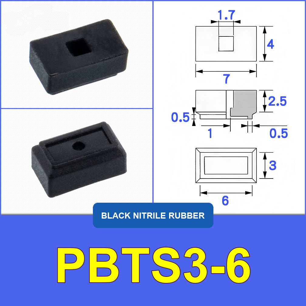 PBTS3-6 — Black Nitrile Rubber miniature vacuum cup with model-specific engineering drawing