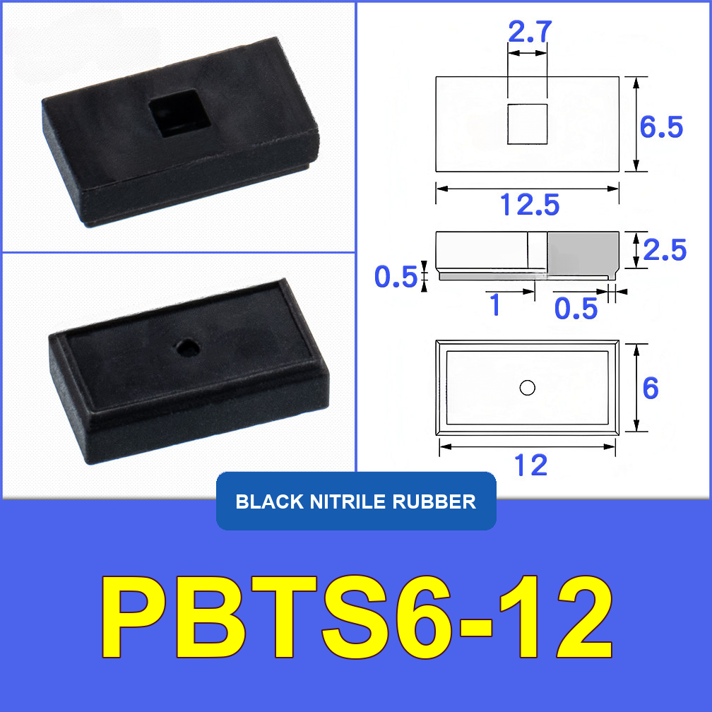 PBTS6-12 — Black Nitrile Rubber miniature vacuum cup with model-specific engineering drawing