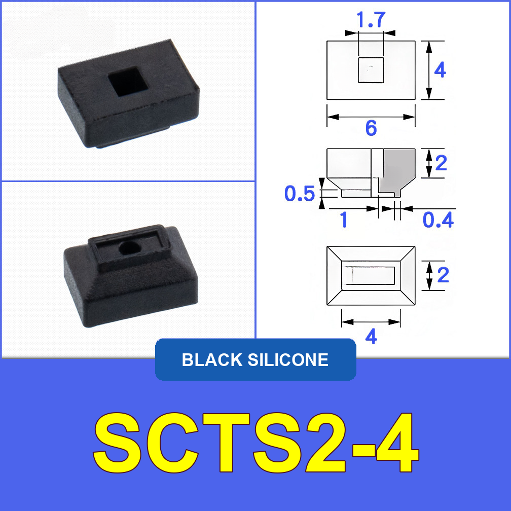 SCTS2-4 — Black Silicone miniature vacuum cup with model-specific engineering drawing