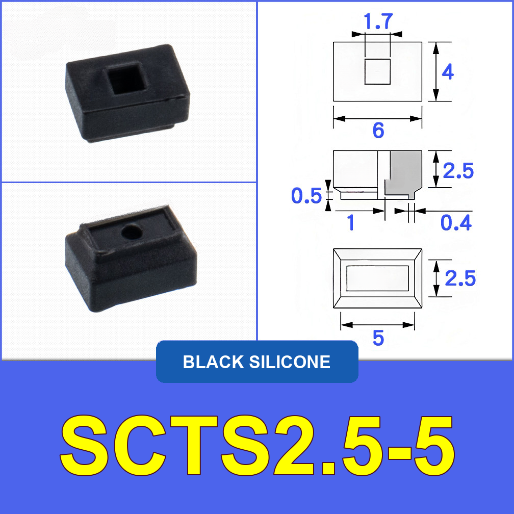 SCTS2.5-5 — Black Silicone miniature vacuum cup with model-specific engineering drawing