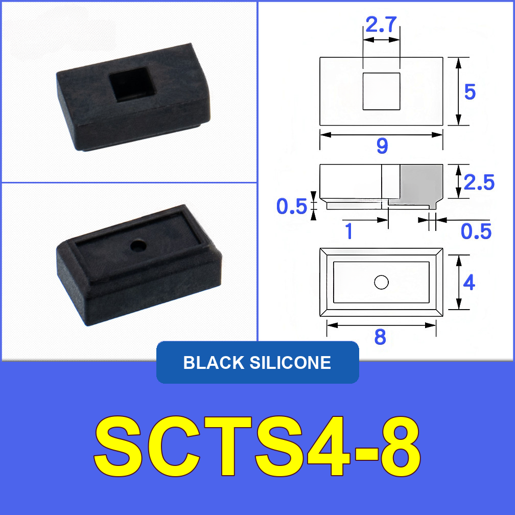 SCTS4-8 — Black Silicone miniature vacuum cup with model-specific engineering drawing