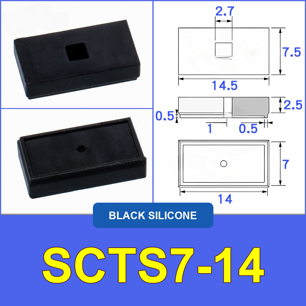 SCTS7-14 — Black Silicone miniature vacuum cup with model-specific engineering drawing