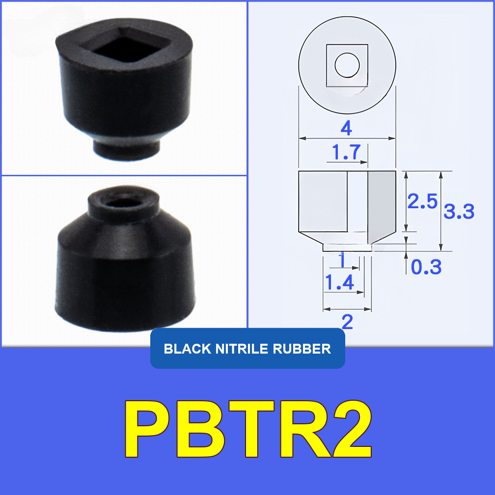 PBTR2 — Black Nitrile Rubber miniature vacuum cup with model-specific engineering drawing