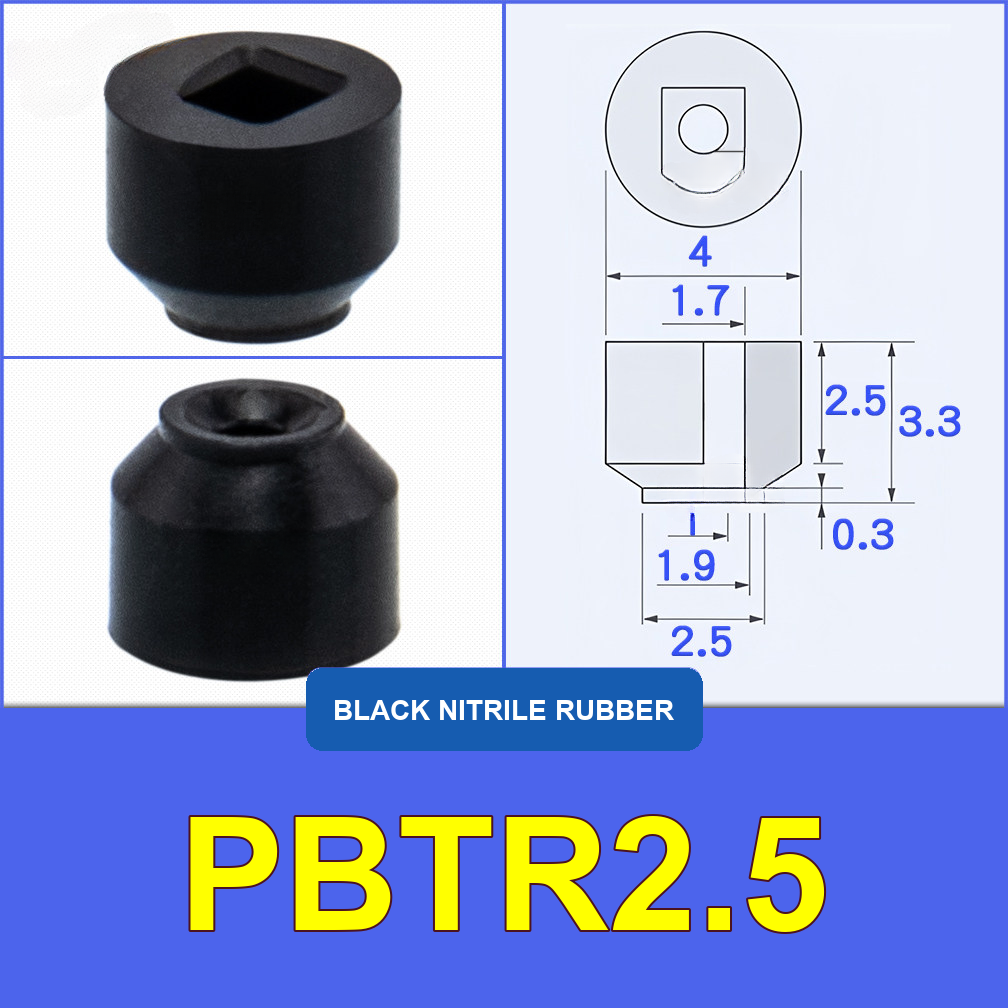 PBTR2.5 — Black Nitrile Rubber miniature vacuum cup with model-specific engineering drawing