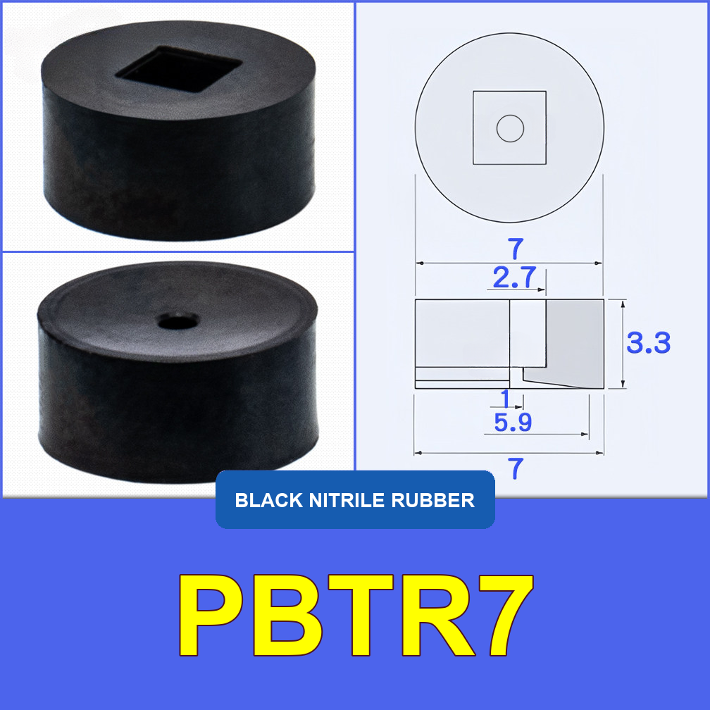 PBTR7 — Black Nitrile Rubber miniature vacuum cup with cleaned model-specific engineering drawing
