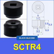 SCTR4 — Black Silicone miniature vacuum cup with model-specific engineering drawing