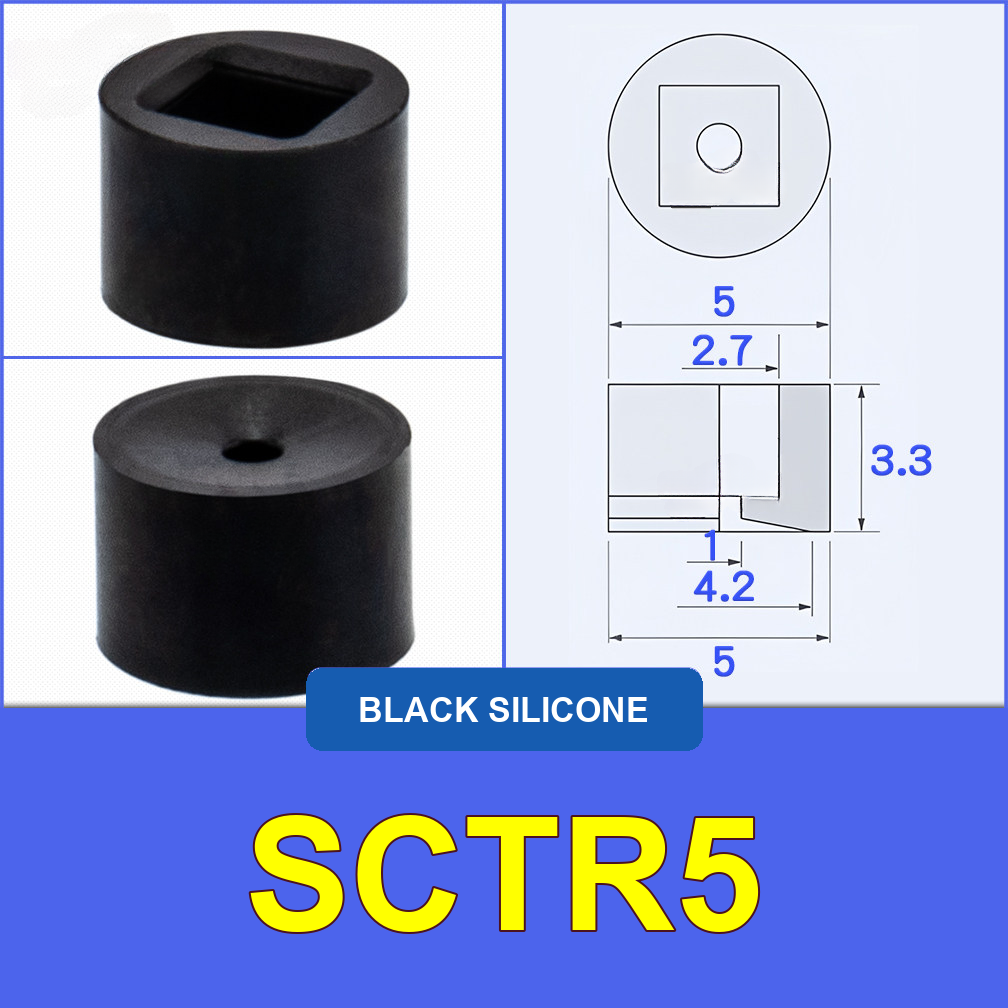 SCTR5 — Black Silicone miniature vacuum cup with model-specific engineering drawing