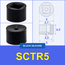 SCTR5 — Black Silicone miniature vacuum cup with model-specific engineering drawing