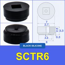 SCTR6 — Black Silicone miniature vacuum cup with cleaned model-specific engineering drawing