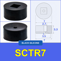 SCTR7 — Black Silicone miniature vacuum cup with cleaned model-specific engineering drawing