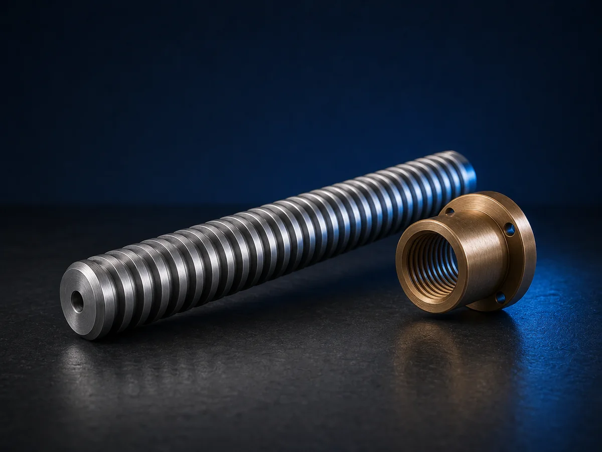 Illustrative render of a generic steel lead screw and bronze-colored nut for quotation