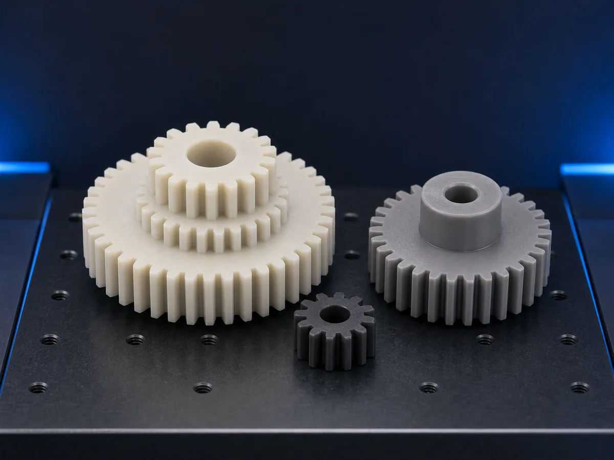 Illustrative render of generic compound and hubbed engineering-plastic gear concepts