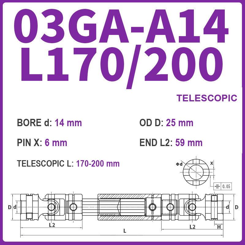BOLTTE 03GA-A14-L170/200 40Cr universal joint coupling dimension drawing