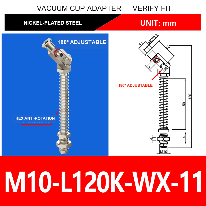 M10/M12 180° Adjustable Swivel Vacuum Cup Holders with Spring Buffer