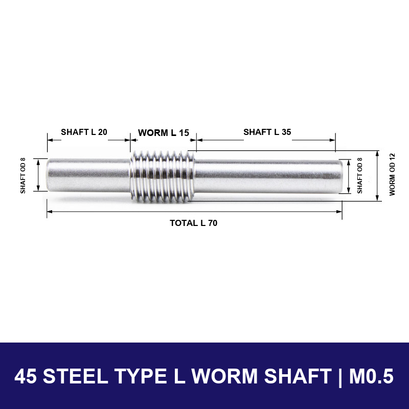 45 Steel Type L Worm Shaft — Module 0.5 with model-specific engineering drawing