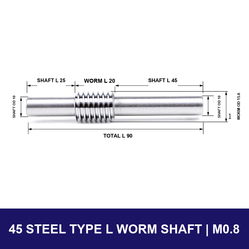 45 Steel Type L Worm Shaft — Module 0.8 with model-specific engineering drawing