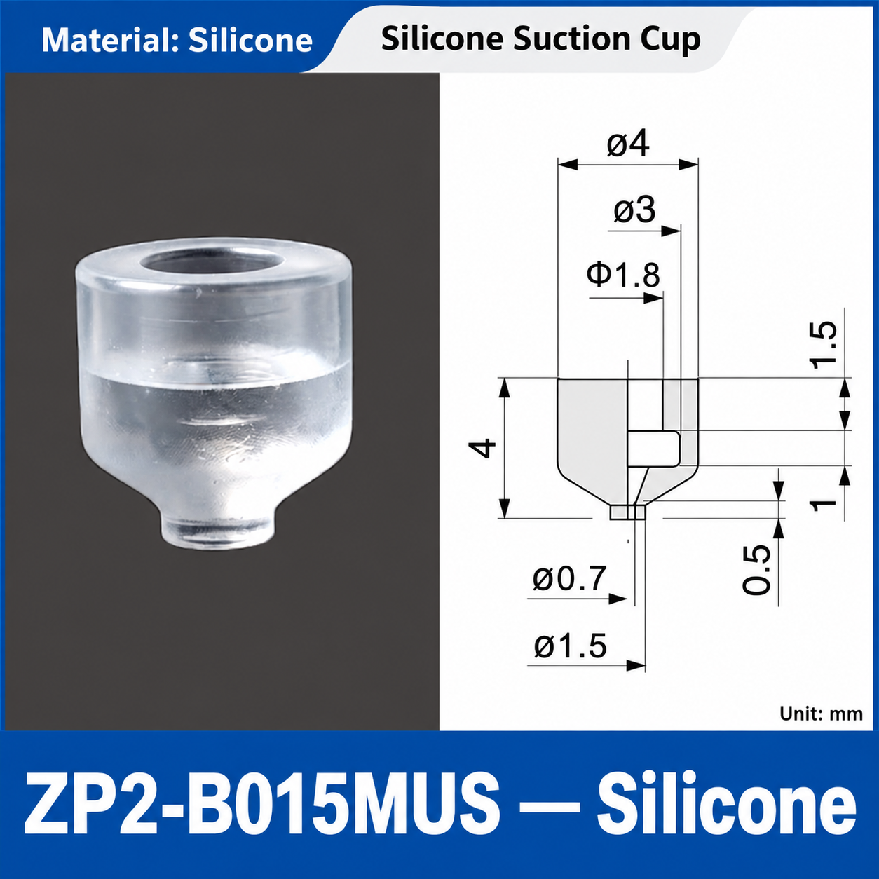 ZP2-B015MUS — Silicone: real product photo and dimensions in millimeters