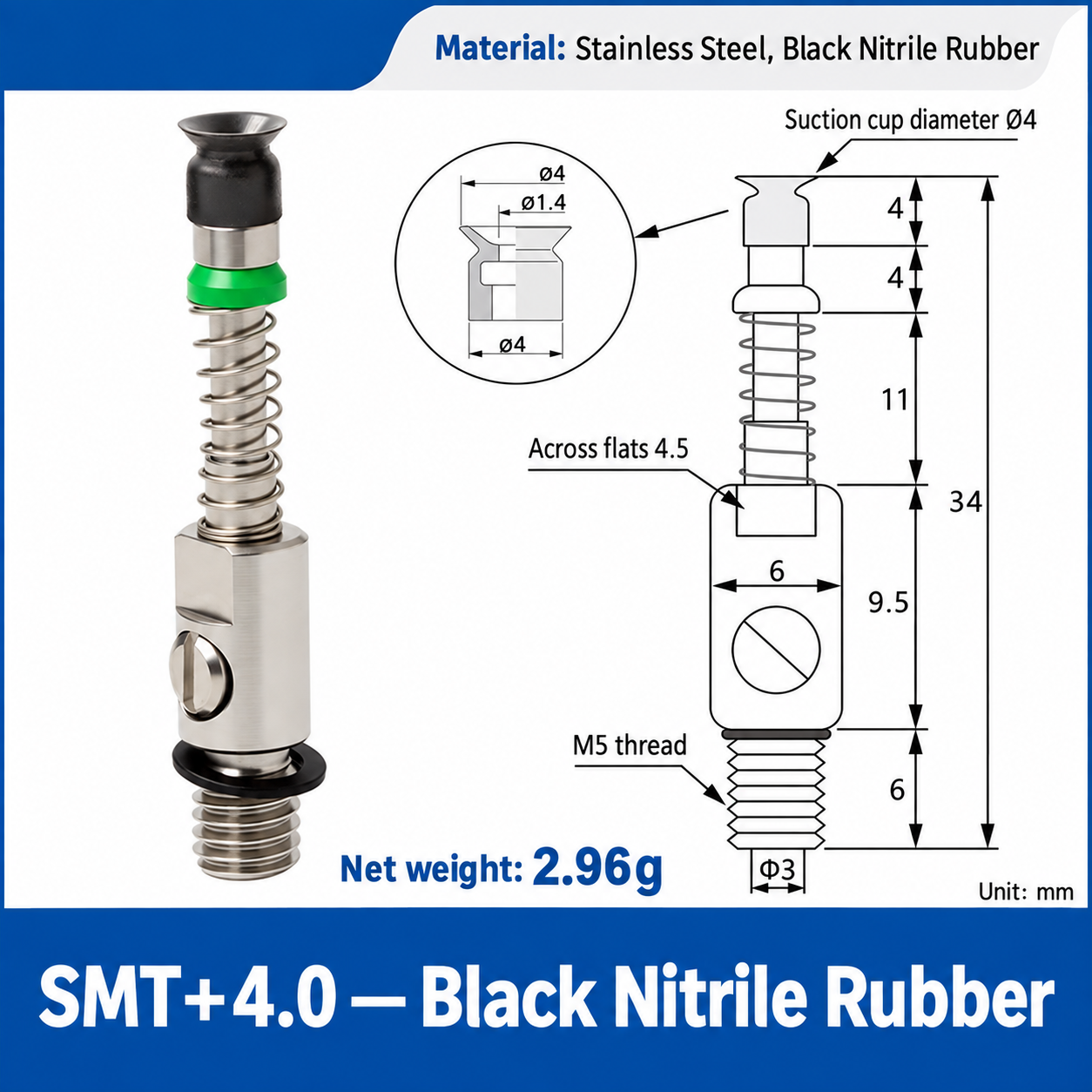 SMT+4.0 — Black Nitrile Rubber: real product photo and dimensions in millimeters