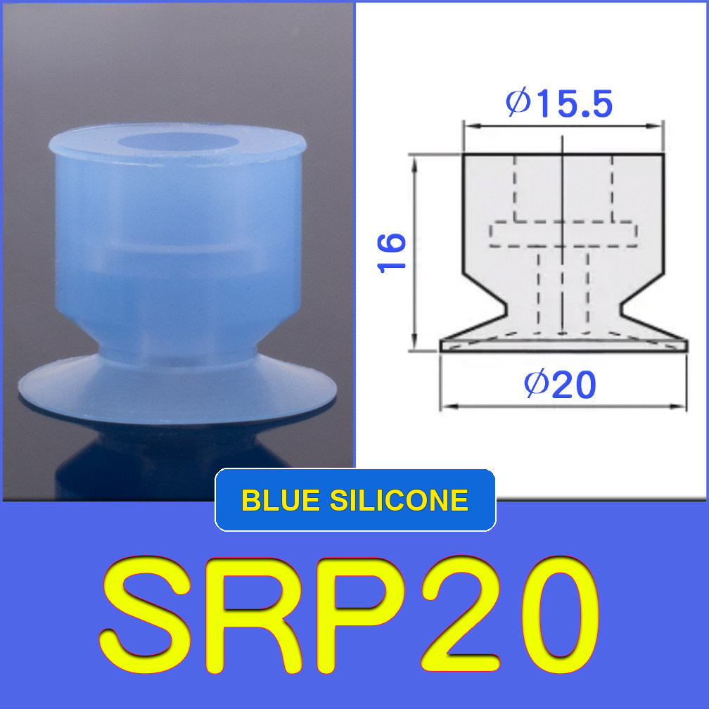 SRP20 miniature vacuum cup with model-specific engineering drawing