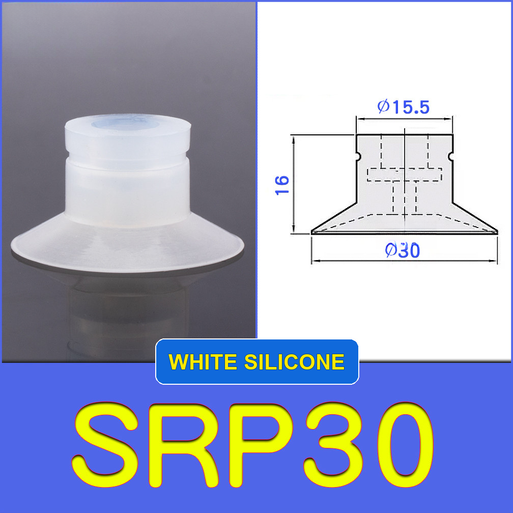 SRP30 miniature vacuum cup with model-specific engineering drawing