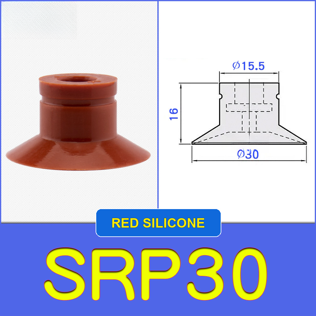 SRP30 miniature vacuum cup with model-specific engineering drawing