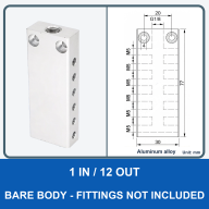 Aluminum Pneumatic Air Manifold Blocks, 1 Inlet / 4-20 Outlets