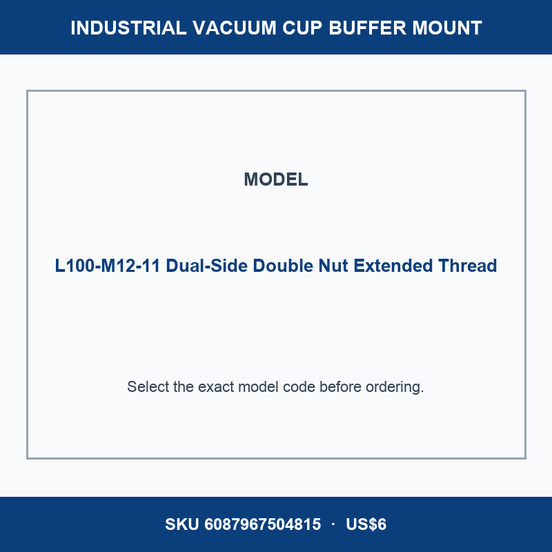L100-M12-11 Dual-Side Double Nut Extended Thread industrial vacuum cup buffer mount or adapter with dimensional reference