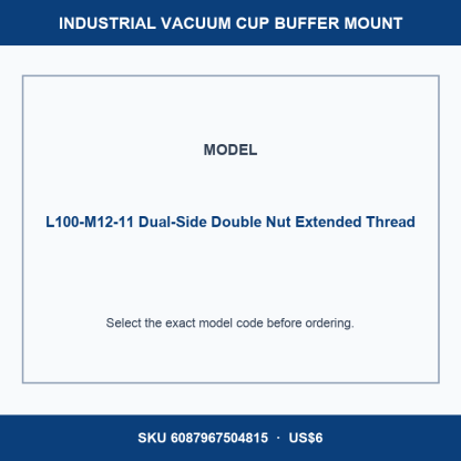 L100-M12-11 Dual-Side Double Nut Extended Thread industrial vacuum cup buffer mount or adapter with dimensional reference