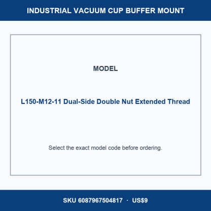 L150-M12-11 Dual-Side Double Nut Extended Thread industrial vacuum cup buffer mount or adapter with dimensional reference