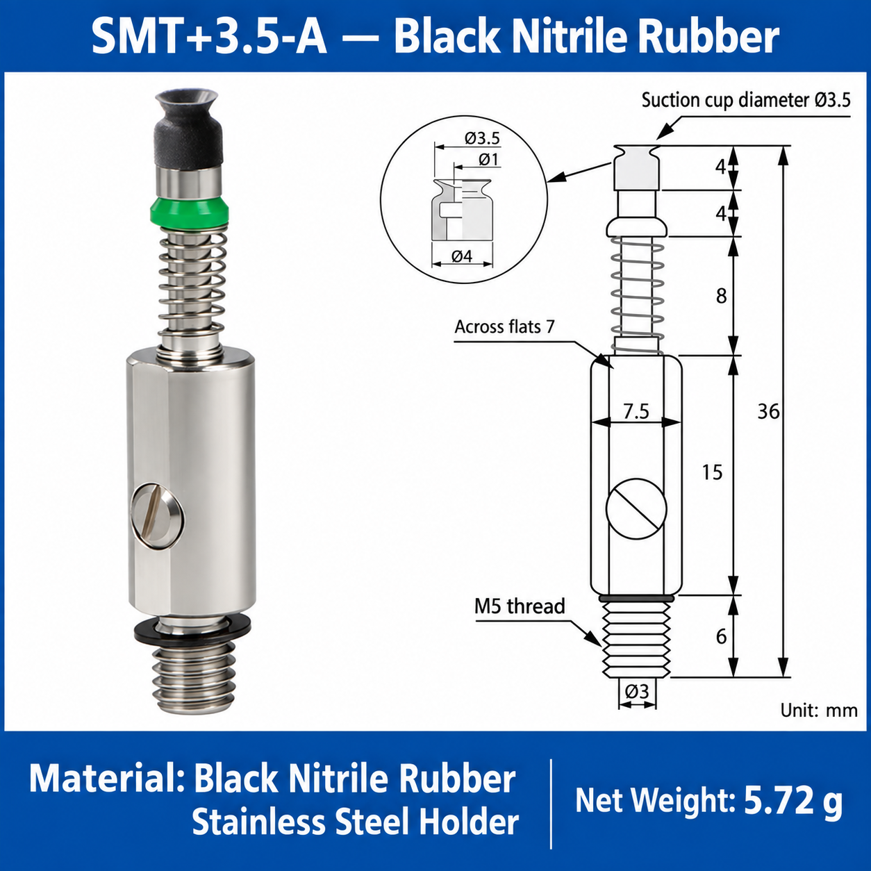 SMT+3.5-A — Black Nitrile Rubber: real product photo and dimensions in millimeters