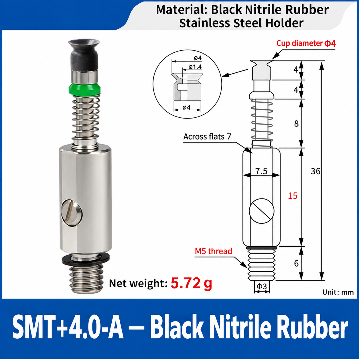 SMT+4.0-A — Black Nitrile Rubber: real product photo and dimensions in millimeters