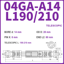 BOLTTE 04GA-A14-L190/210 40Cr universal joint coupling dimension drawing