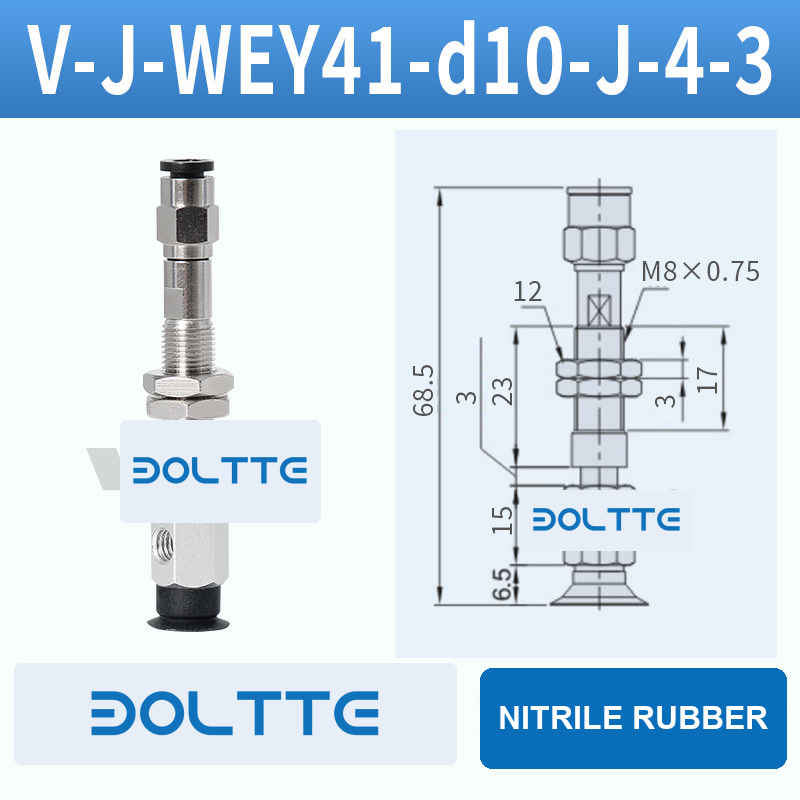 V-J-WEY Flat Grooved Vacuum Cup Assemblies — D10–D30, 4 Materials