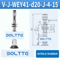 V-J-WEY41-D20-J-4-15 flat grooved vacuum cup assembly with dimensional drawing