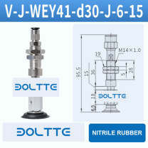 V-J-WEY41-D30-J-6-15 flat grooved vacuum cup assembly with dimensional drawing