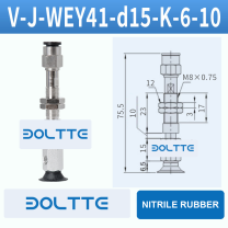 V-J-WEY41-D15-K-6-10 flat grooved vacuum cup assembly with dimensional drawing