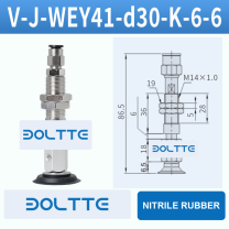 V-J-WEY41-D30-K-6-6 flat grooved vacuum cup assembly with dimensional drawing
